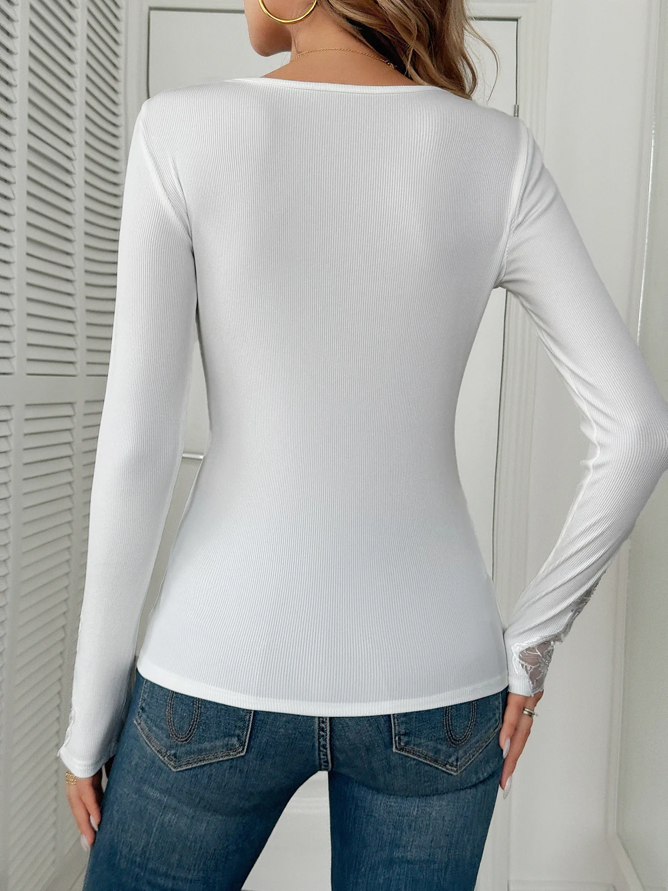 Y2K Rhinestone Top Patchwork Lace Collar Cuff Long Sleeve T-Shirt for American and European Style