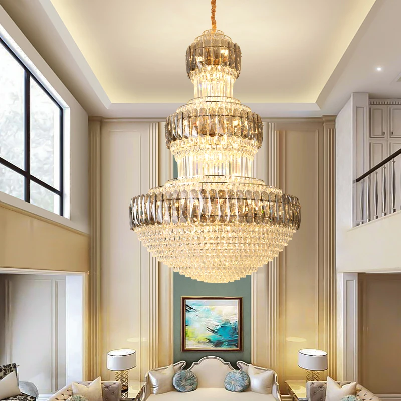 European-style Luxury Villa Duplex Building Crystal Long Chandelier High-end Restaurant Hotel Lobby Sales Department Light