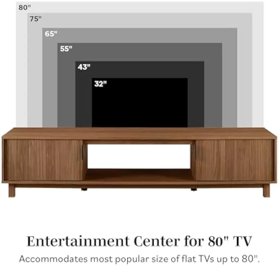 Edison Walton Support bas à porte cannelée moderne pour téléviseurs, jusqu'à 80 amarans, 70x15.75x16 pouces, Moka
