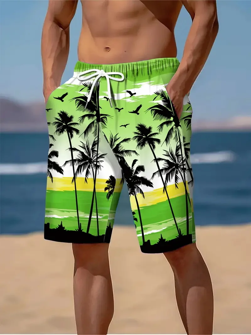 

Full Print Colorful Tie-dye Palm Tree Pattern Beach Shorts For Men Summer Men's Drawstring Swim Trunks Swimwear Man