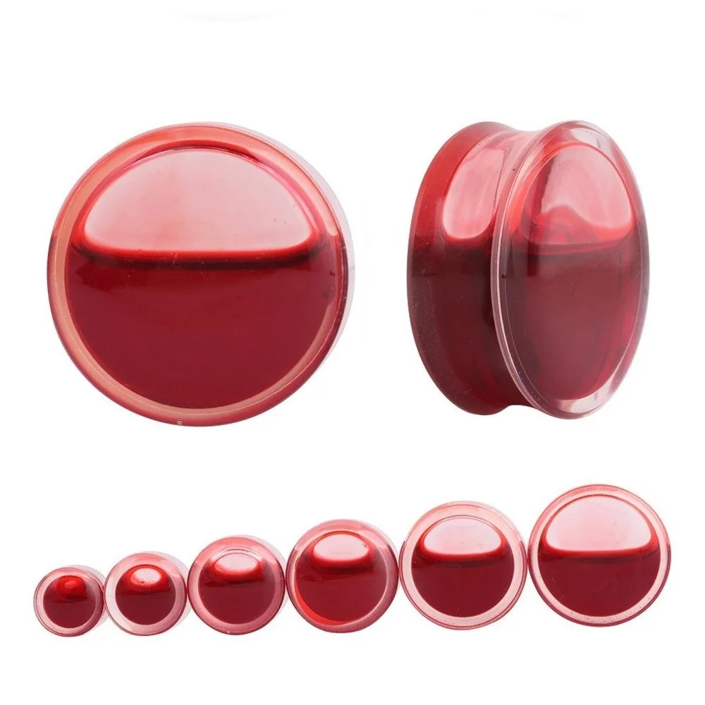 Double Saddle Ear Plug Jewelry Transparent Acrylic Liquid Filled Ear Tunnel Gauges Red Blood Tone Clear Body Piercing Accessory