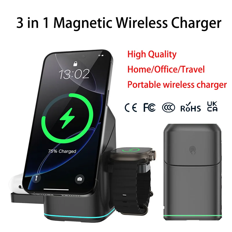 2026年新型-マグネット式充電スタンド-iphone-17-15-13-pro-max-samsung-galaxy-s24-ultra-s25対応-3-in-1-ワイヤレス充電器
