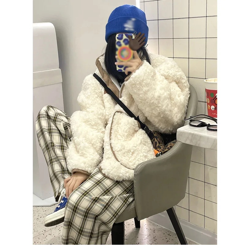 Winter Lamb Velvet Jacket Women's Furry Fur and Fur In One Fashion Thick Plus Velvet Lamb's Wool Jacket Women's Cotton Jacket