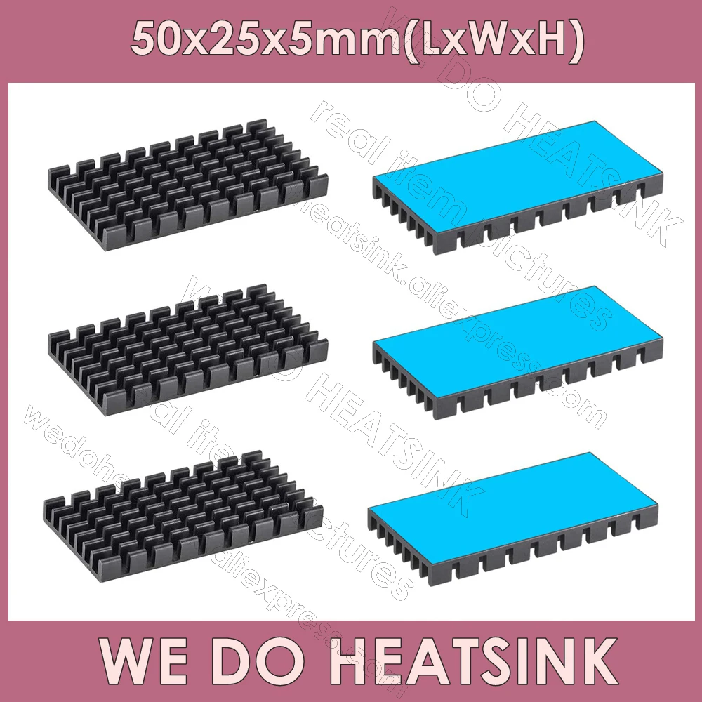 

WE DO HEATSINK 50x25x5mm Without or With Thermal Pad Black Slotted Anodized Aluminum Heatsink Cooler Radiator