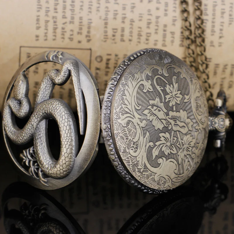 جوفاء الأفعى كوارتز ساعة الجيب قلادة فوب سلسلة Steampunk ساعة كوارتز خمر ساعة الجيب للرجال والنساء هدية