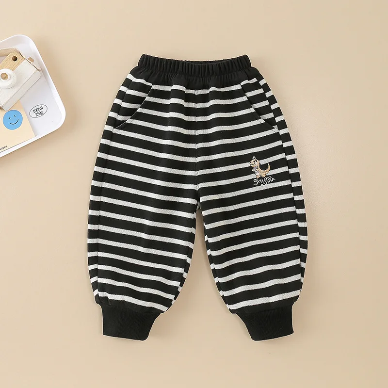 

New Autumn Winter Baby Boys Clothes Children Thicken Warm Pants Toddler Girls Clothing Infant Striped Trousers Kids Tracksuits