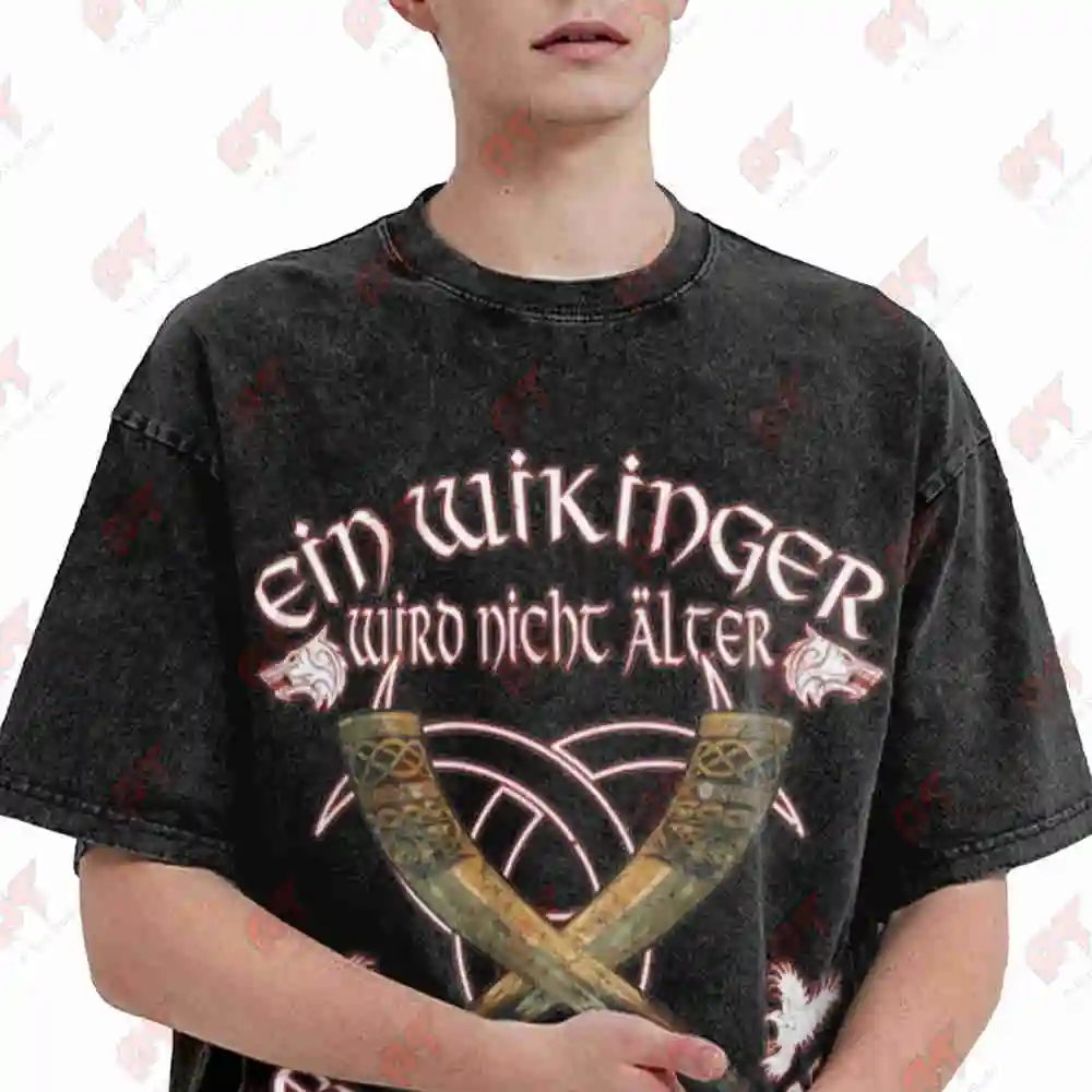 Viking Birthday One Doesn't Age He Arms Up Vintage Washed Tee Pure Cotton T-Shirt
