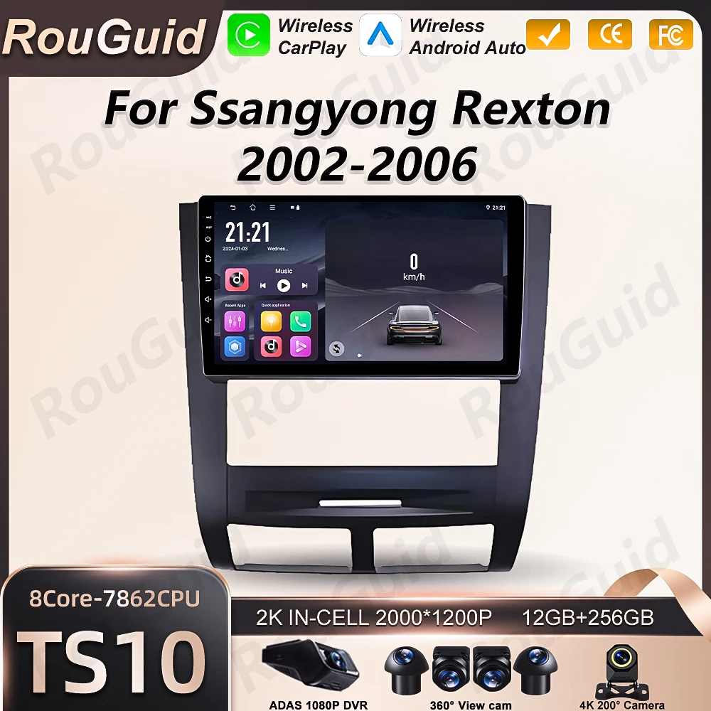 Car Radio Autoradio Carplay Android For SSANGYONG Rexton 2002 - 2006 GPS Navigation Touch Screen Video Multimedia Player 5G Wifi