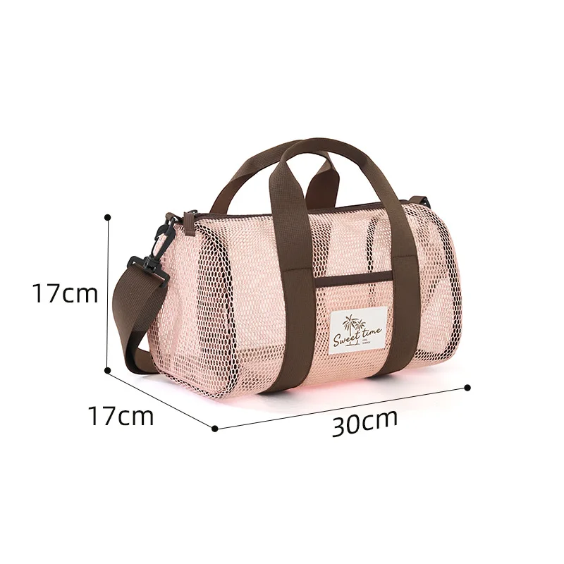 See Through Mesh Beach Bag Quick Dry Swim Gym Duffle Handbag Detachable Crossbody Strap Outdoor Vacation Storage Tote Purse view 6