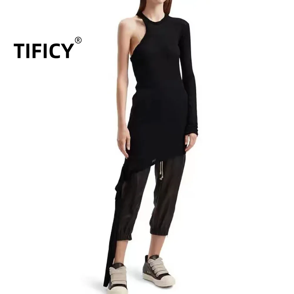 

High Street Tees Tees Tshirts Tops Women's Dark Double-layer Split Thin Long Sleeved T-shirt RO Style Designer Slim Fit Base