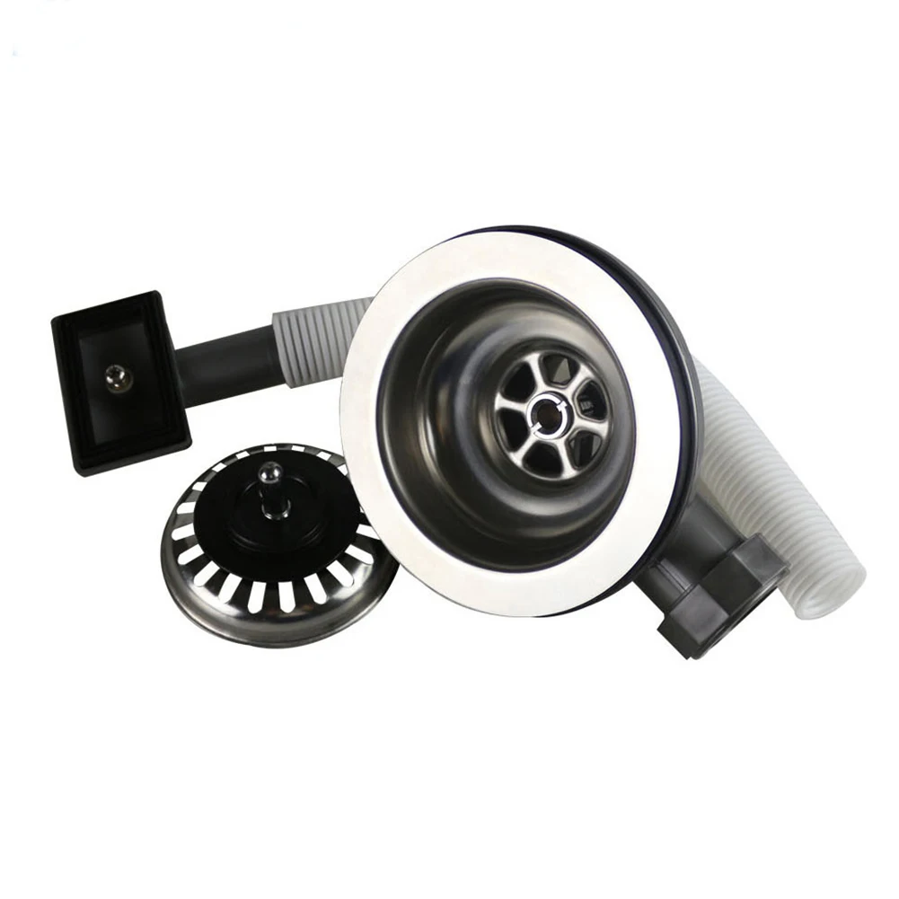 Sink Drain Fitting Strainer Basket Valve Stainless-Steel With Overflow 114-mm Home Improvement Plumbing Fixtures