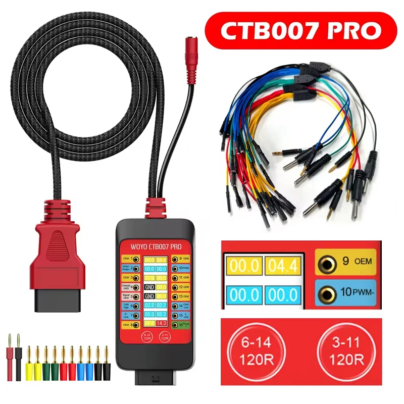 CTB007 PRO OBD2 Breakout Box With LCD Digital 16PINs Vrms Display ECU Testing On Bench With Built-in 120ohm Resistor CAN Test