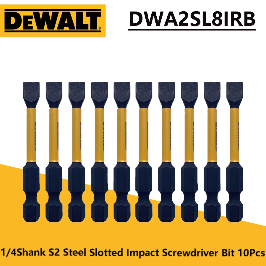 

DEWALT DWA2SL8IRB Impact Screwdriver Bit 10Pcs 1/4 Shank S2 Steel Slotted Electric Screwdrivers Drill Power Tool Accessories