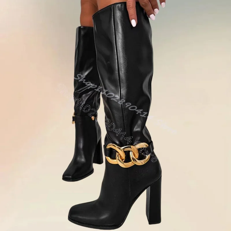 الذهب سلسلة ديكور الأسود ساحة تو الأحذية الانزلاق على أحذية النساء حذاء بكعب عالٍ مكتنز مثير مكتب مأدبة الحفلات 2024 Zapatos Para Mujere #1