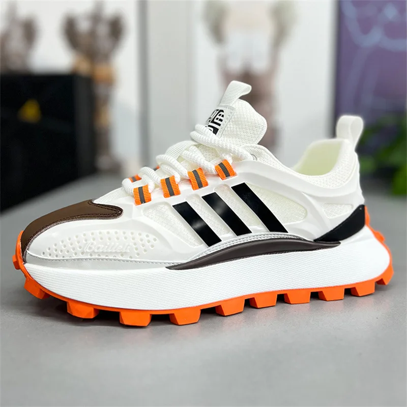 Chunky Sneaker Men Designer Running Shoes Fashion Casual Microfiber Leather Mesh Breathable Height Increased Flat Platform Shoes