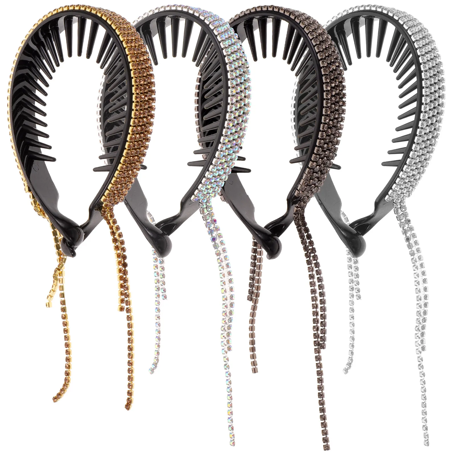 

4pcs Rhinestone Hair Bun Holder Tassel Buckle Ponytail Cuff Clips for Women Wedding Prom Graduation Salon Accessories