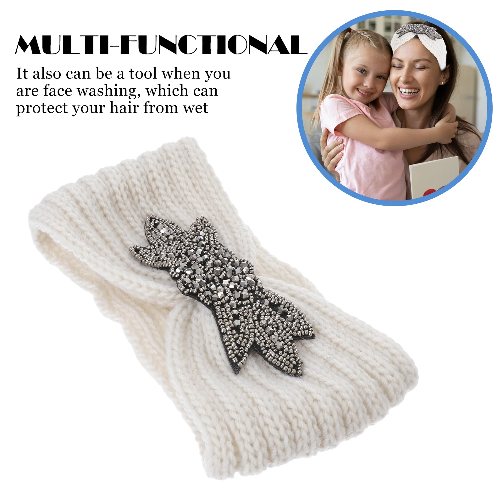 

Drill Tape Headb Beige Knitted Yarn Ribbons Hair Hoops Warm B Woolen Headdress Minimalist Wrap One Size Fits Girls