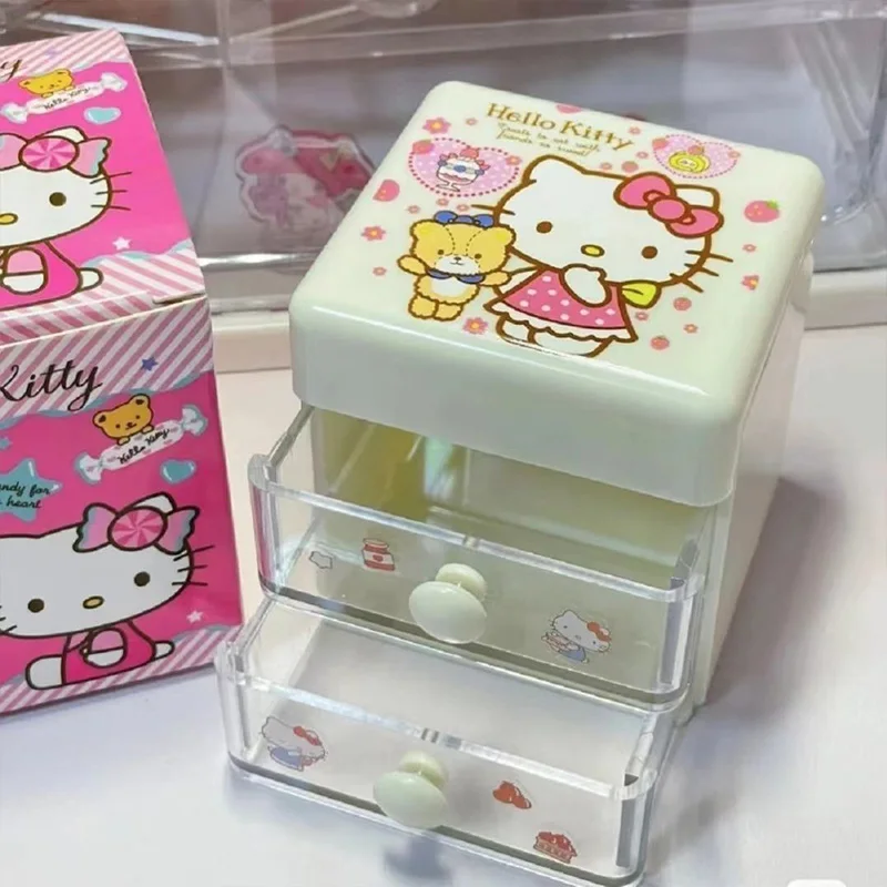 

Kawaii Hello Kitty Drawer Storage Box Sanrio Anime Cinnamoroll My Melody Desk Organizer Multifunctional Container Gifts for Kids