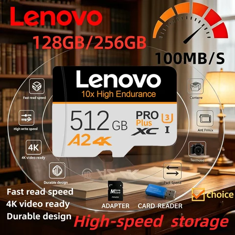 Lenovo SD Card 256GB 512GB Micro TF SD Card Memory Card A2 V60 For Quadcopter 128GB High Speed 4K Video Drone Footage Storage