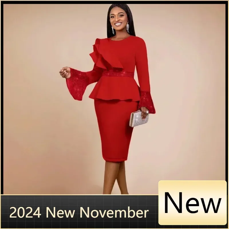 

Африканские вечерние платья для женщин, осеннее элегантное африканское свадебное облегающее платье из полиэстера с длинными рукавами Dashiki, африканская одежда