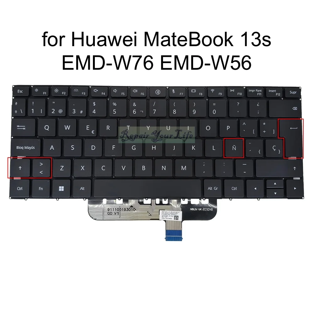 Spanish Backlit Keyboard for Huawei MateBook 14s HKF-X HKF-16 HKF-W76 HKD-W56, 13s EMD-W76 W56 Keyboard NBLDJ UK 2H-BDJSPH80121