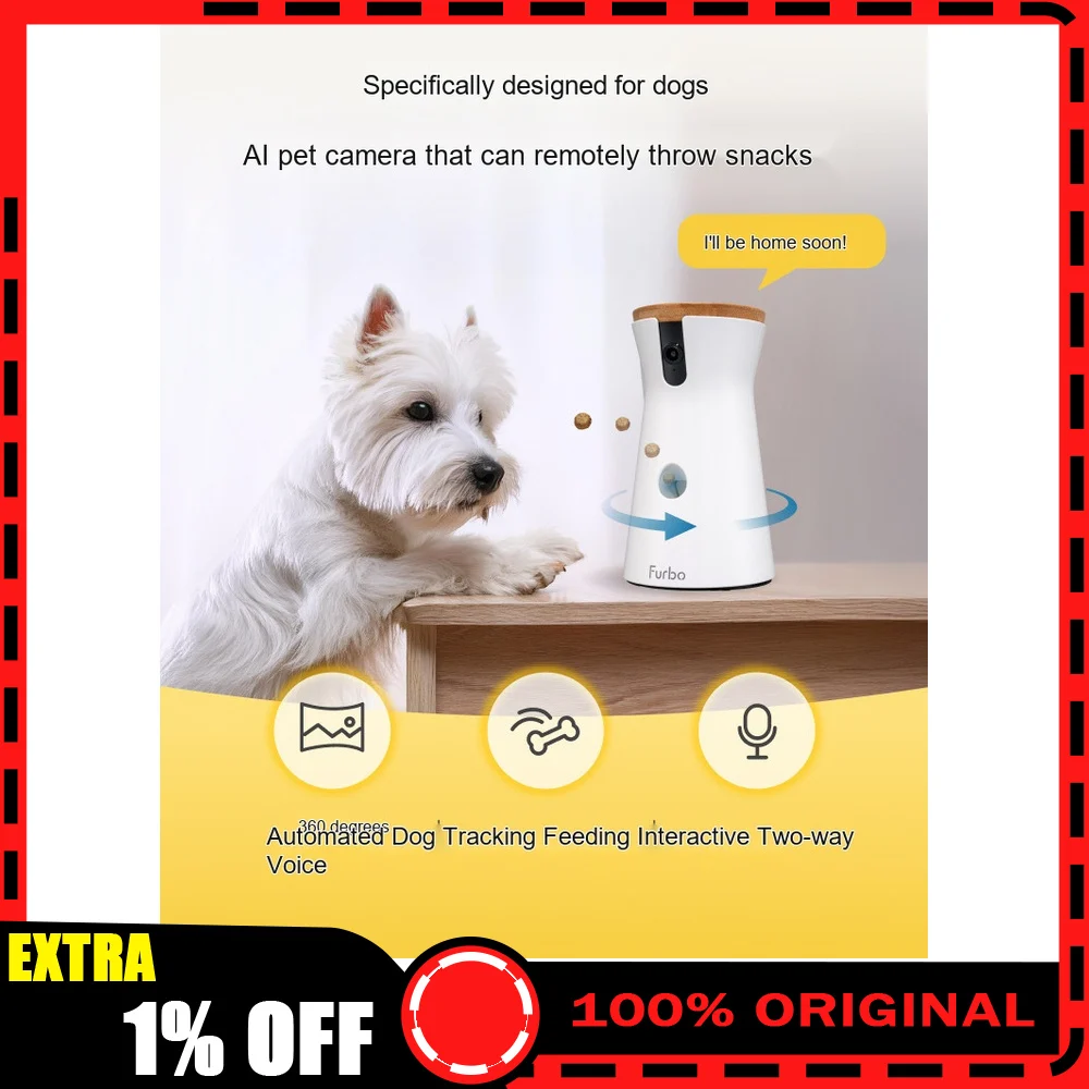 Furbo 360 Dog Camera AI Smart Pet Monitor with Treat Tossing Two-Way Audio Dog Tracking Behavior Alerts for Home Pet Care