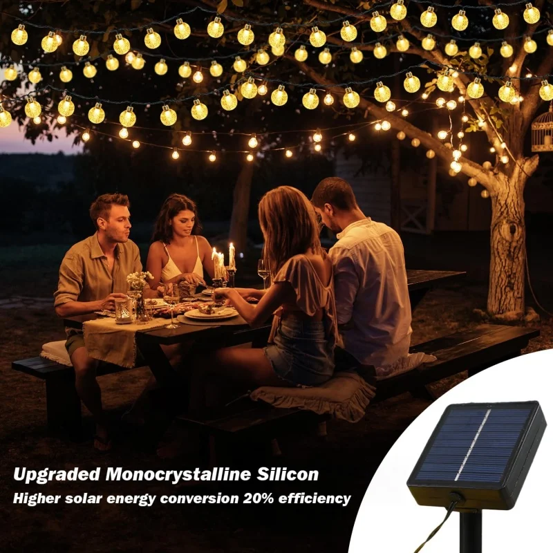 Outdoor Solar String Lights 60 LED Crystal Globe Lights Waterproof 8 Modes Solar Powered for Patio Garden Party Tree Decor image 5