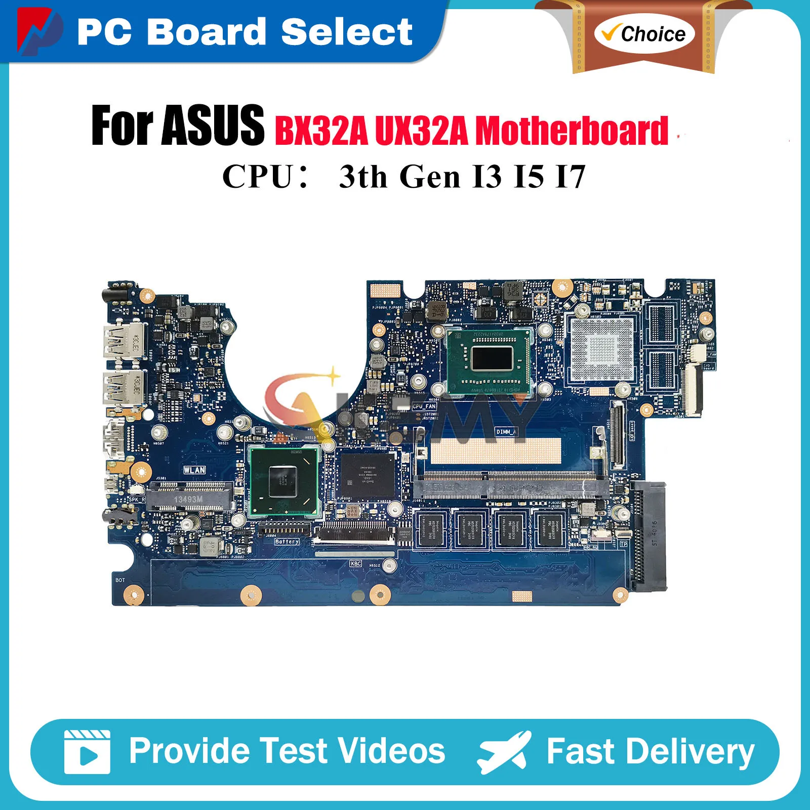 

UX32A Laptop Motherboard For ASUS ZenBook UX32A UX32A BX32A Notebook Mainboard With I3 I5 I7 CPU 100% tests OK fast shipping stk