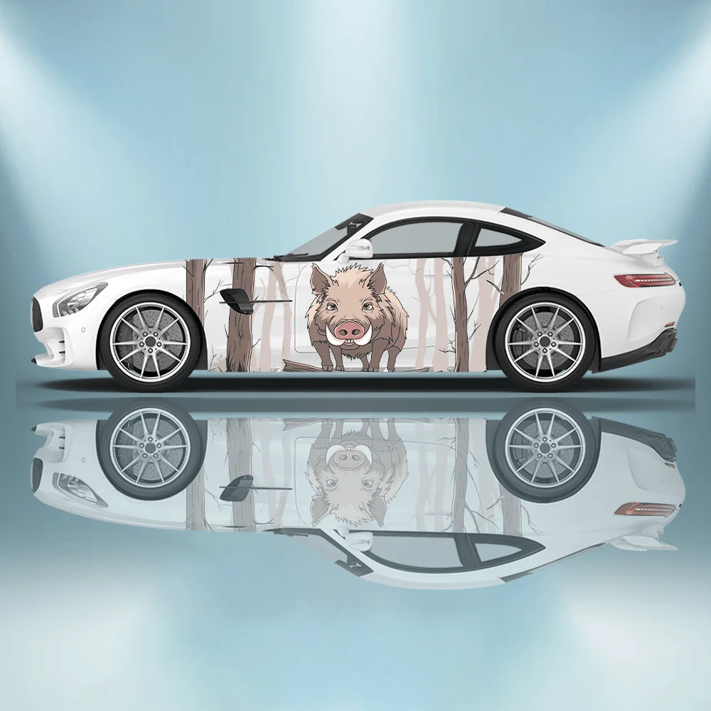 

A Wild Boar Walk Forest Car Vinyl Wraps Decal Self-adhesive PVC Sticker Suitable for Trucks SUV Decoration Auto Accessories Gift