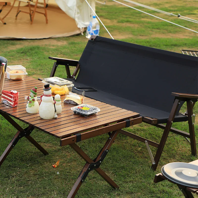 مقعد للتخييم في الهواء الطلق، كرسي شاطئ خشبي صلب مريح للتخييم، كرسي مزدوج قابل للطي