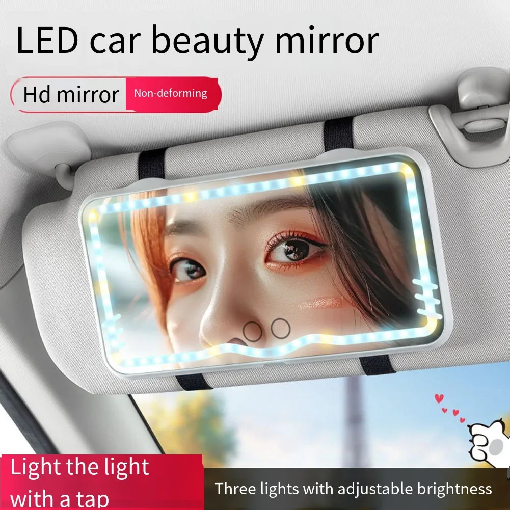 Car Sun Visor Vanity Mirror Touch-Type Rechargeable Women Makeup Cosmetic Mirror LED Lighting Car Interior Mirrors