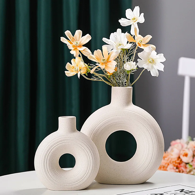 White Ceramic Empty Vase Creative Frosted Hydroponic Flowerpot Illustrator Living Room Dining Table Flower Vase Home Decoration