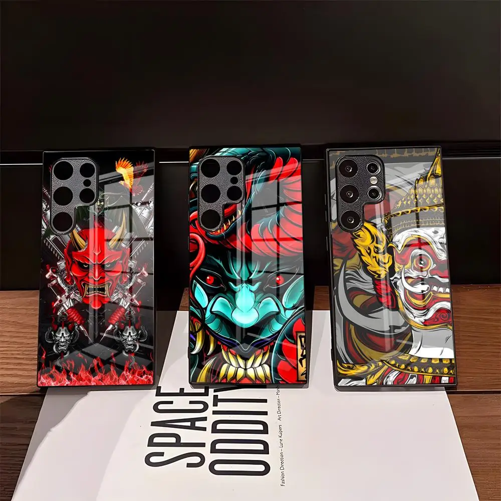 Samurai Oni Mask Phone Case For Samsung S26 Ultra S25 Edge Ultra S23 S22 S21 Ultra Plus S24 Fe A57 A37 Glass Cover