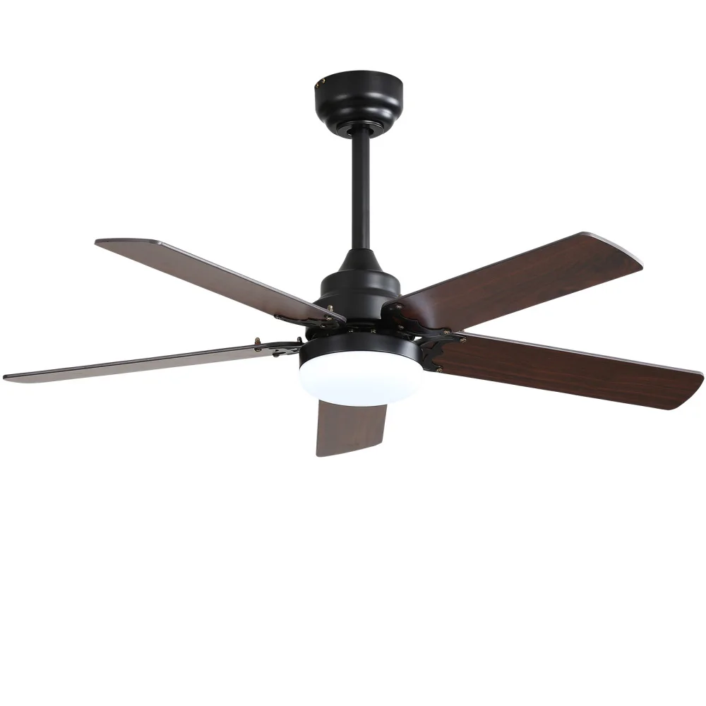 42 Inch Modern Ceiling Fan with LED Light 5 Blades Remote Control Reversible DC Motor Black for Bedroom