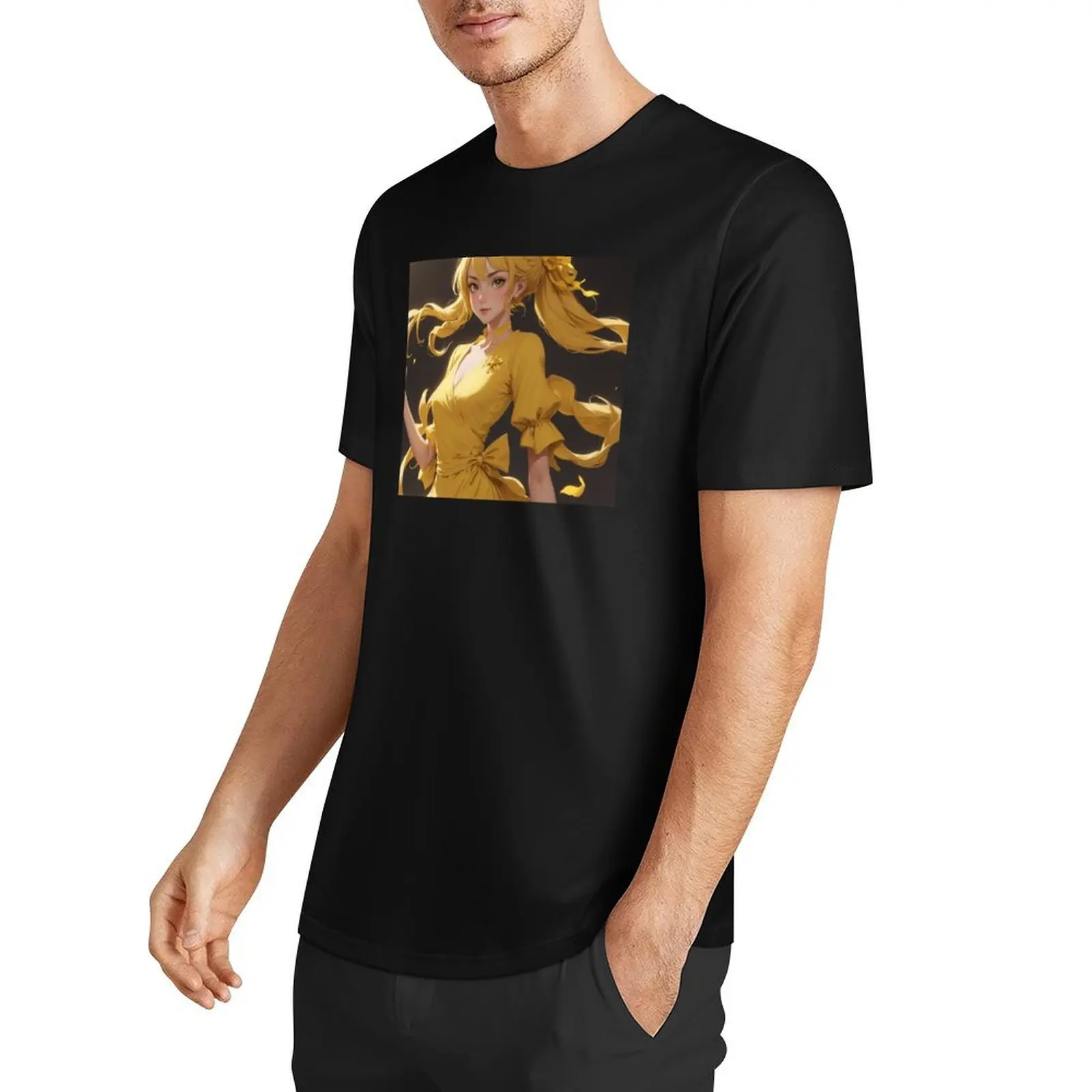 Golden Glow: Radiance of the Anime Woman T-Shirt vintage plus sizes anime vintage graphic tee men clothings