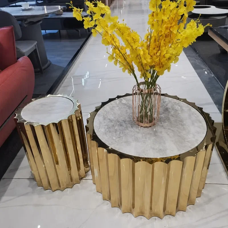 Stainless Steel Marble Coffee Table Set Modern Simple Sofa Side Table Corner End Table for Living Room Home Furniture