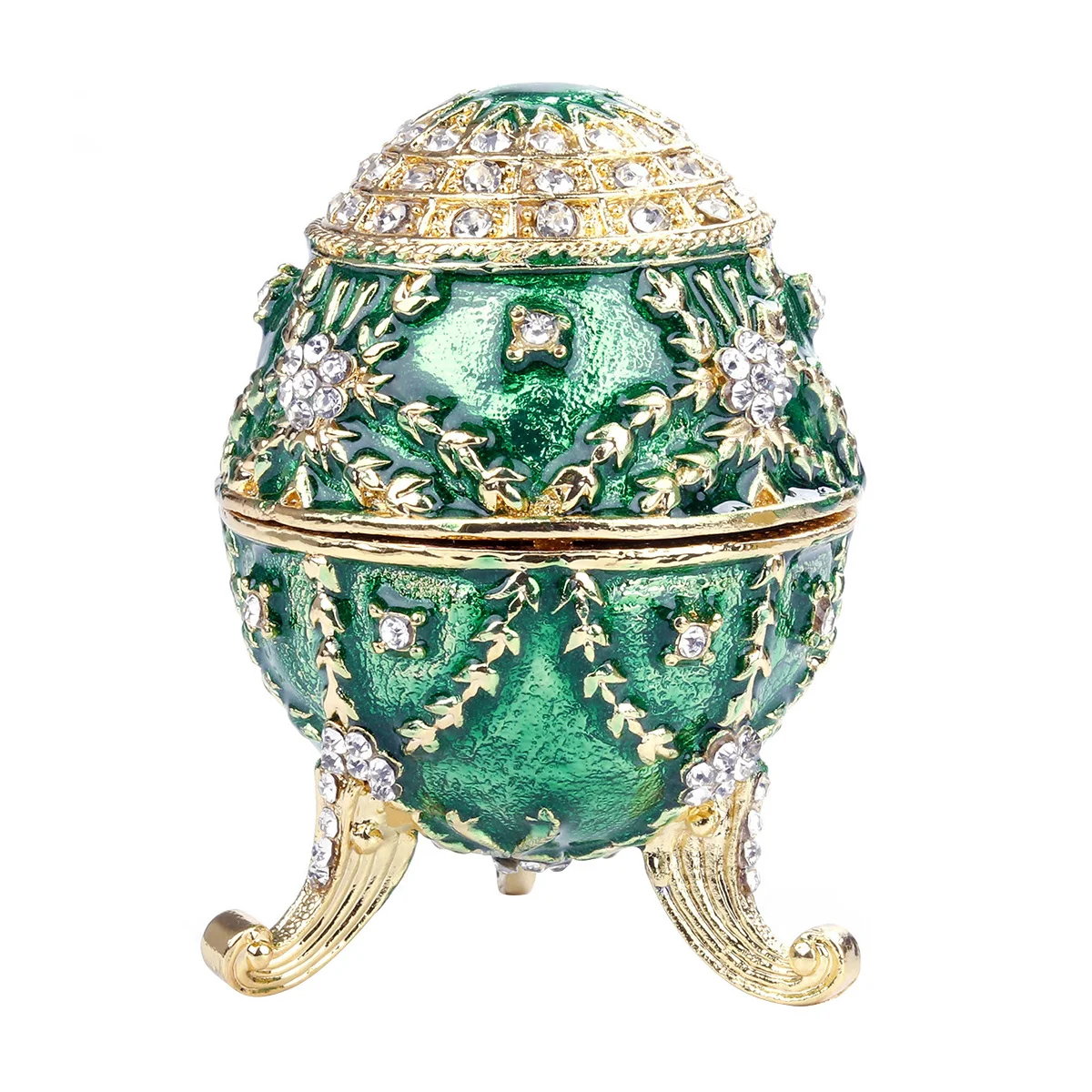 1Pcs Unique Metal Jewelry Container Egg Shape Design with Shiny Rhinestones Portable and Organized for Women Green