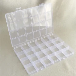 Caja de almacenamiento transparente de plástico con compartimentos de 24 rejillas, organizador de exhibición, contenedor práctico para joyería, pendientes, cuentas, tornillos