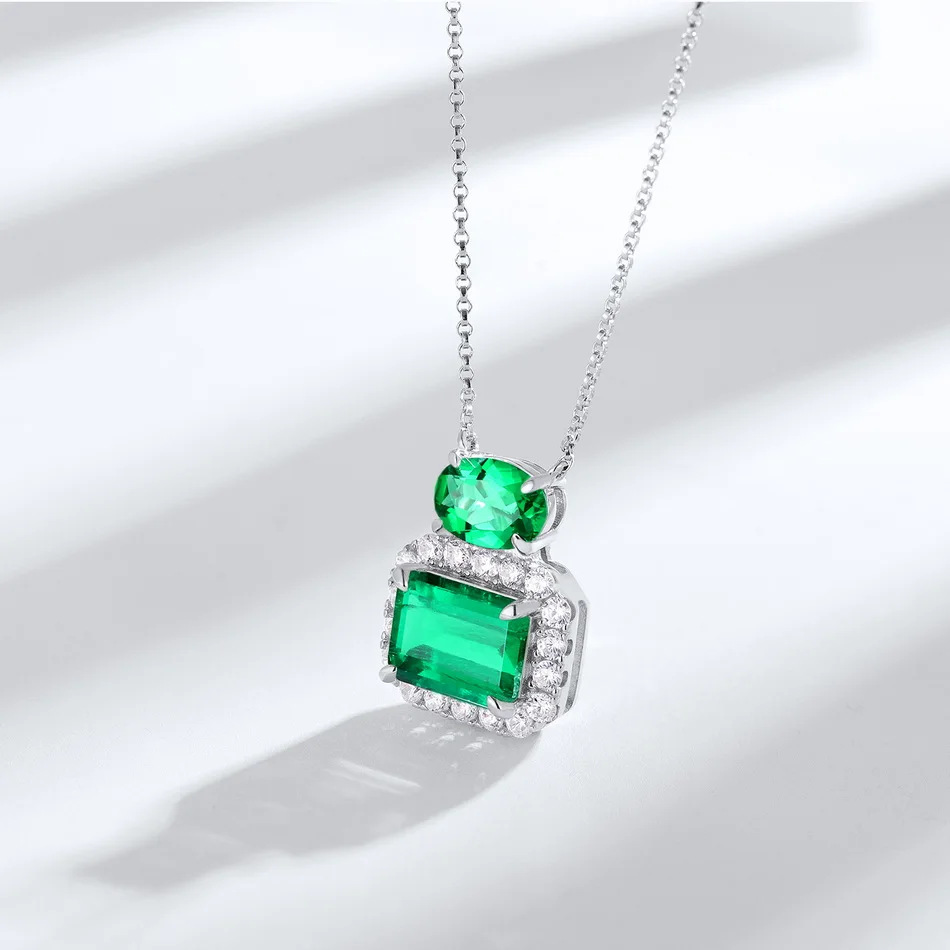 

ALLNOEL Solid 100% 925 Silver Necklace For Women 45cm Chain Certified Lab Created Emerald Luxury Wedding Party Gift Fine Jewelry