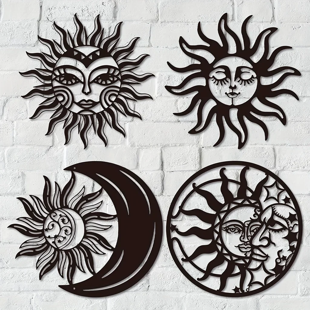 Metal Sun And Moon Wall Decor,Metal Wall Art For Living Room Sculpture Moon And Stars Home Wall Hanging, Home Decor Iron Art