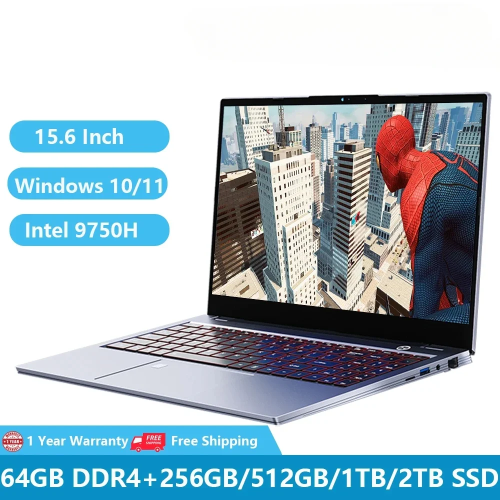 Ordenador portátil para videojuegos, Notebook de oficina y negocios, Win11, 2023 pulgadas, Dual Intel Core I7-9750H DDR4, 64GB + 2TB SSD, cámara