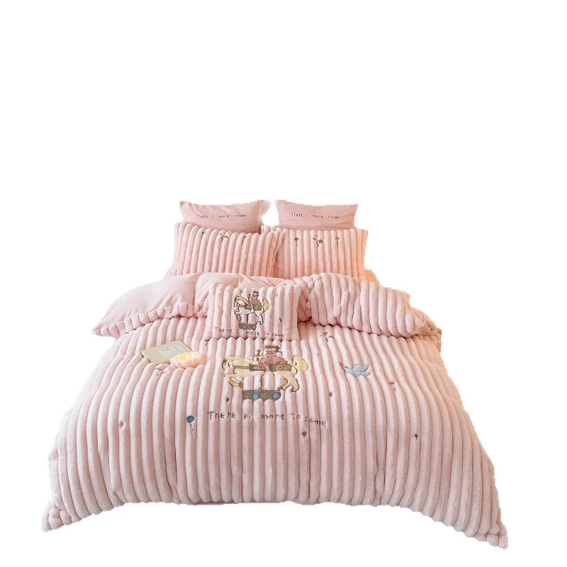 Cartoon cute rabbit three or four-piece set thickened warm milk fleece sheets bedding winter children