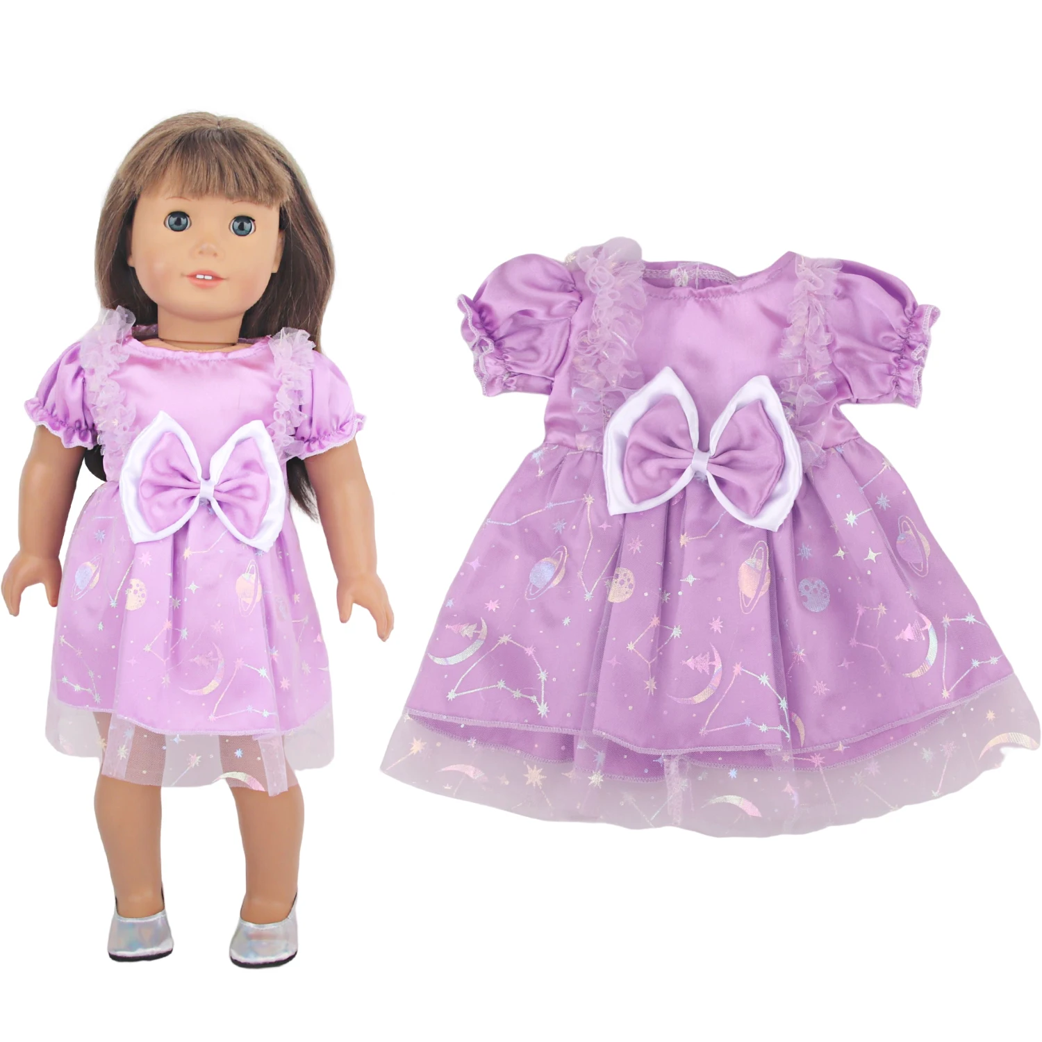 Vestido de muñeca de princesa linda, ropa para muñecas americanas de 18 pulgadas, falda con lazo para bebé recién nacido y OG de 43cm, regalo para