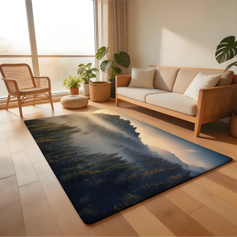 Bath Mat Door Mat Flannel Sponge Mountain Forest Fog for Bathroom Entryway Kitchen Bedroom Home Floor Decor