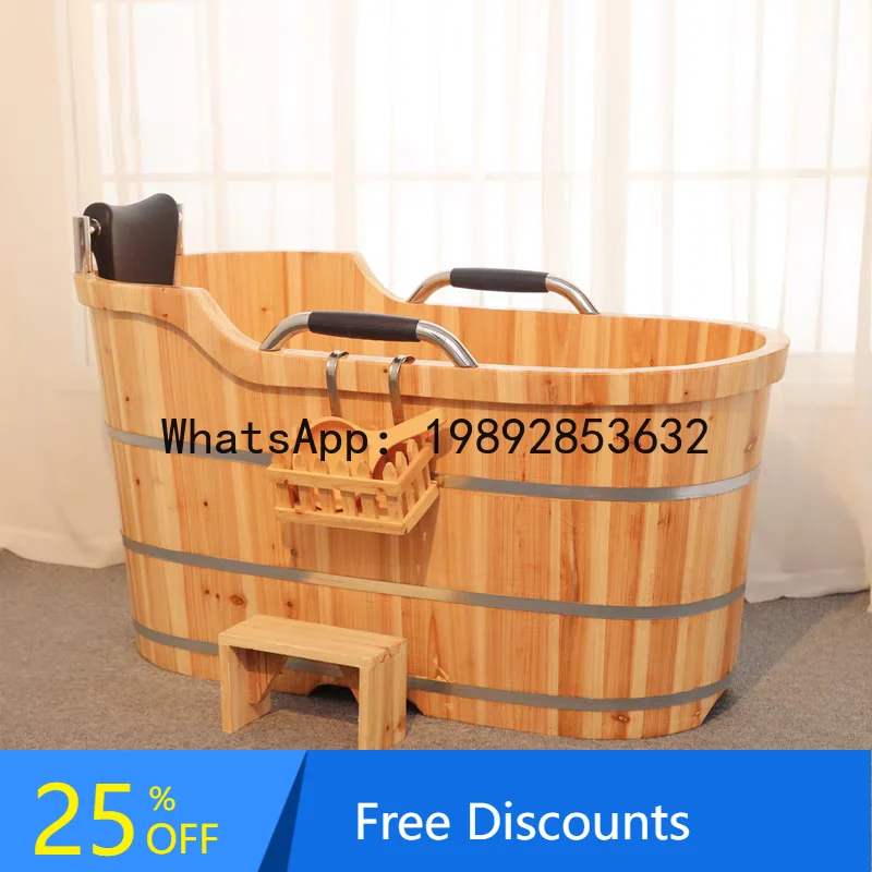YFY Armrest Double-Sided  Tub Bathtub Adult Full Body Home  Basin Sweat Steaming Medicinal  Wooden  Bucket