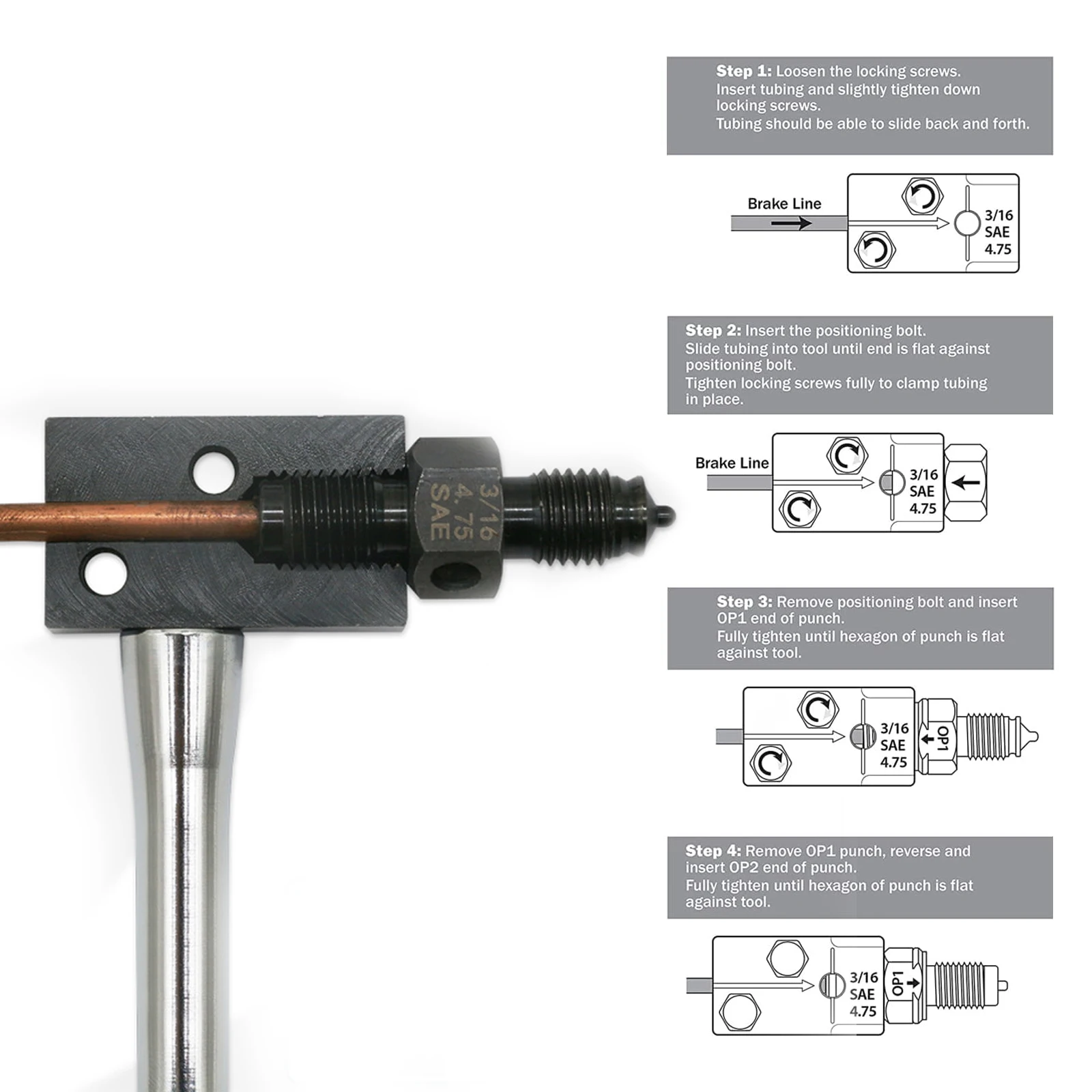 Universal Hand Held Brake Pipe Flaring Tool 3/16 Inch SAE (4.75mm) Brake Pipe Double Flaring Tool Kit, 45 Degree Flare
