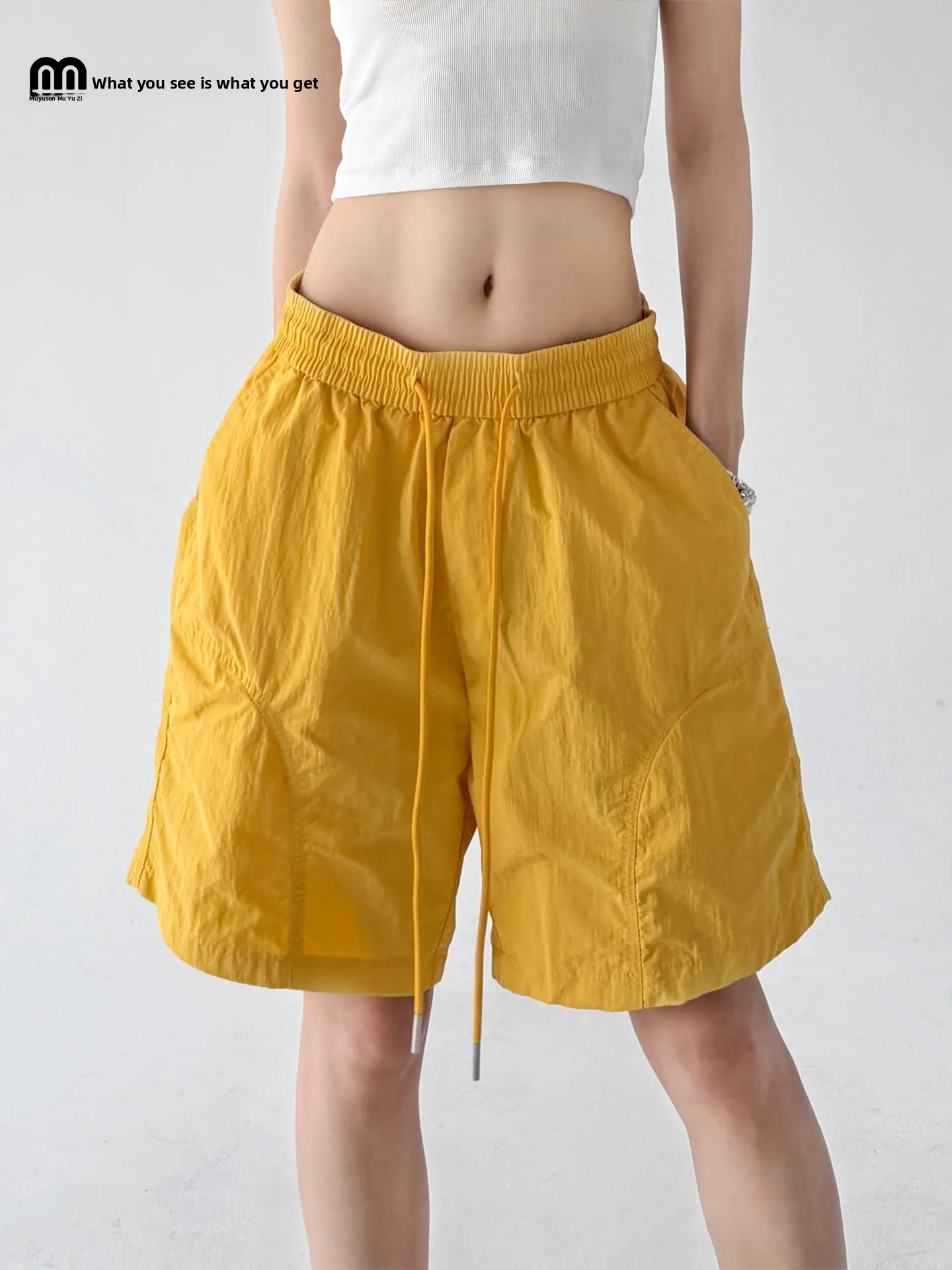 

Dopamine Style Yellow Sports Shorts High Waist Outdoor Mountain Climbing Casual Pants Women's Summer Fashion New Arrival