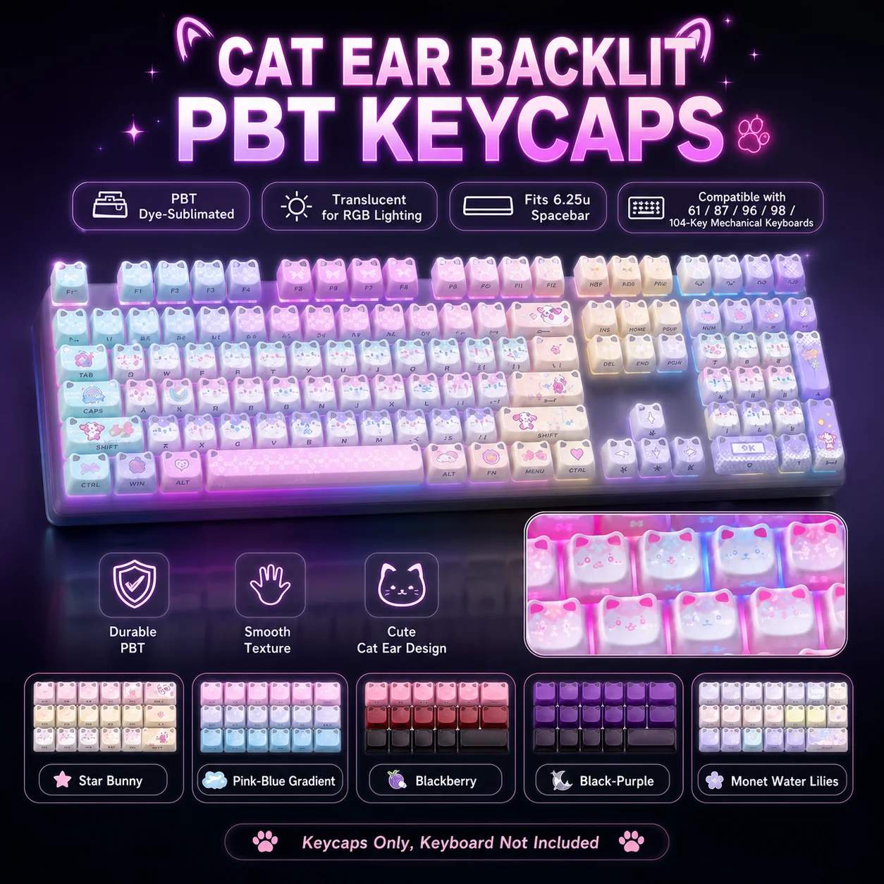 Keycaps Spacebar 6.25U Custom - مجموعة أغطية مفاتيح PBT بإضاءة خلفية