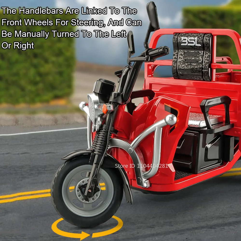 1:12 Triciclo Elettrico In Lega Modello di Auto Giocattoli Pressofuso Moto Ruota Anteriore Sterzo Suono Luce Tirare Indietro Veicolo Ragazzo Raccogliere Giocattolo