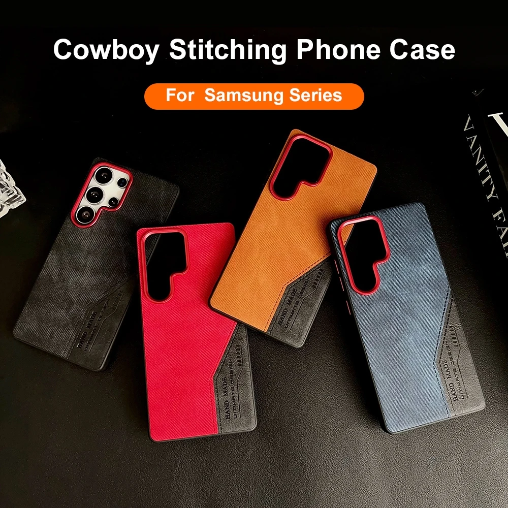Denim Pattern Phone Case For Samsung Galaxy S26 Ultra Plus S25 Edge Hard Shell Cowboy Stitching Cases Shockproof Protect Cover